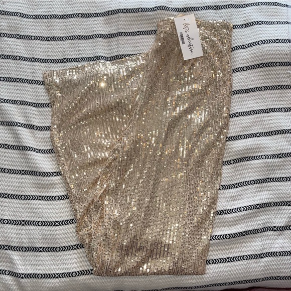12th Tribe Shimmering Gold Wide Leg Pants - Picture 2 of 3